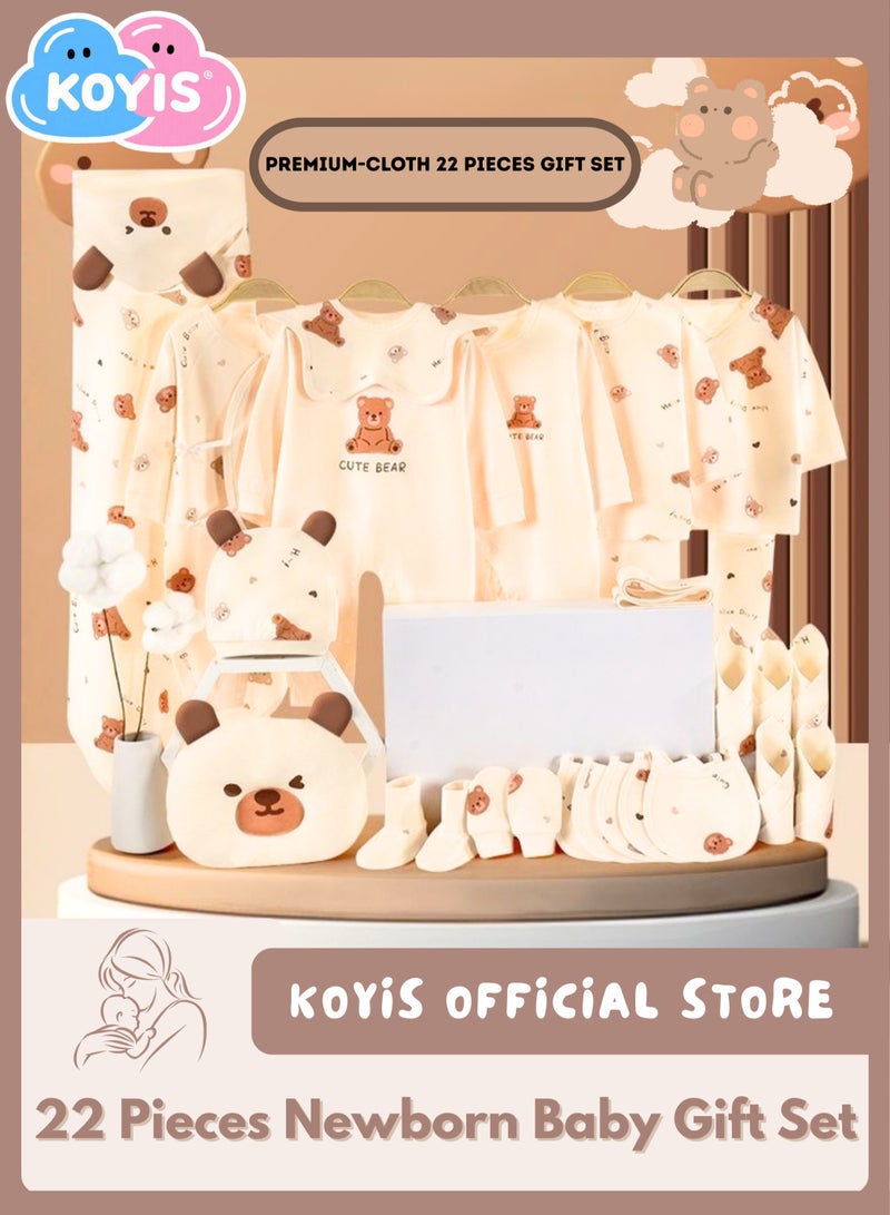 KOYIS 22 PCS Baby Gift Set Box - For Baby Boys & Girls, 100% Cotton Baby Clothes Hat Bear Pillow Towels, Premium-cloth, 0-3 Months - Teddy Bear - Image 1
